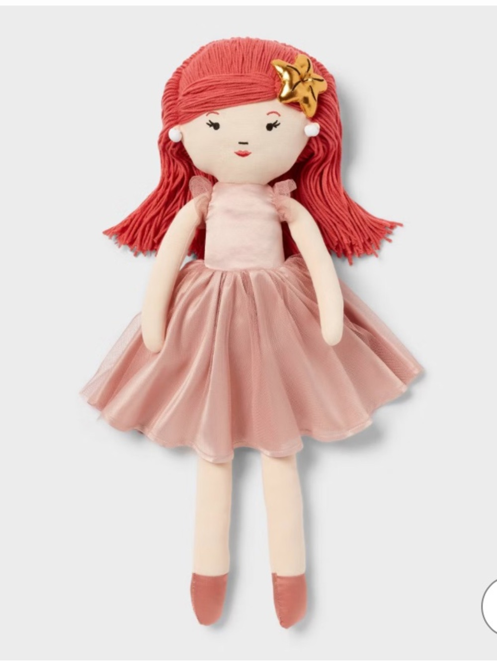 Pink Tulle Dress Plush Doll with Coral Hair